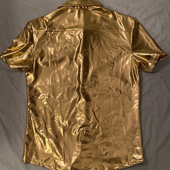 NWOT Mens Liquid Gold Metallic Button Down Short Sleeve Shirt by Gary Majdell - Picture 7 of 7